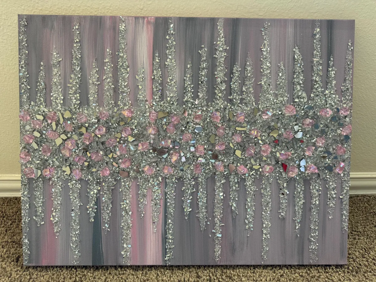 Pink silver glitter glass painting