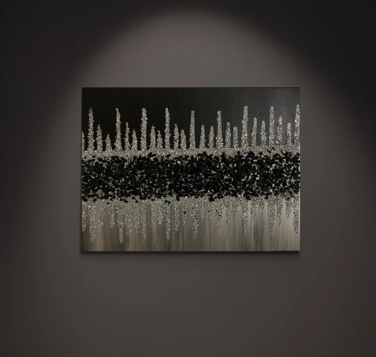 Black and silver glitter glass painting