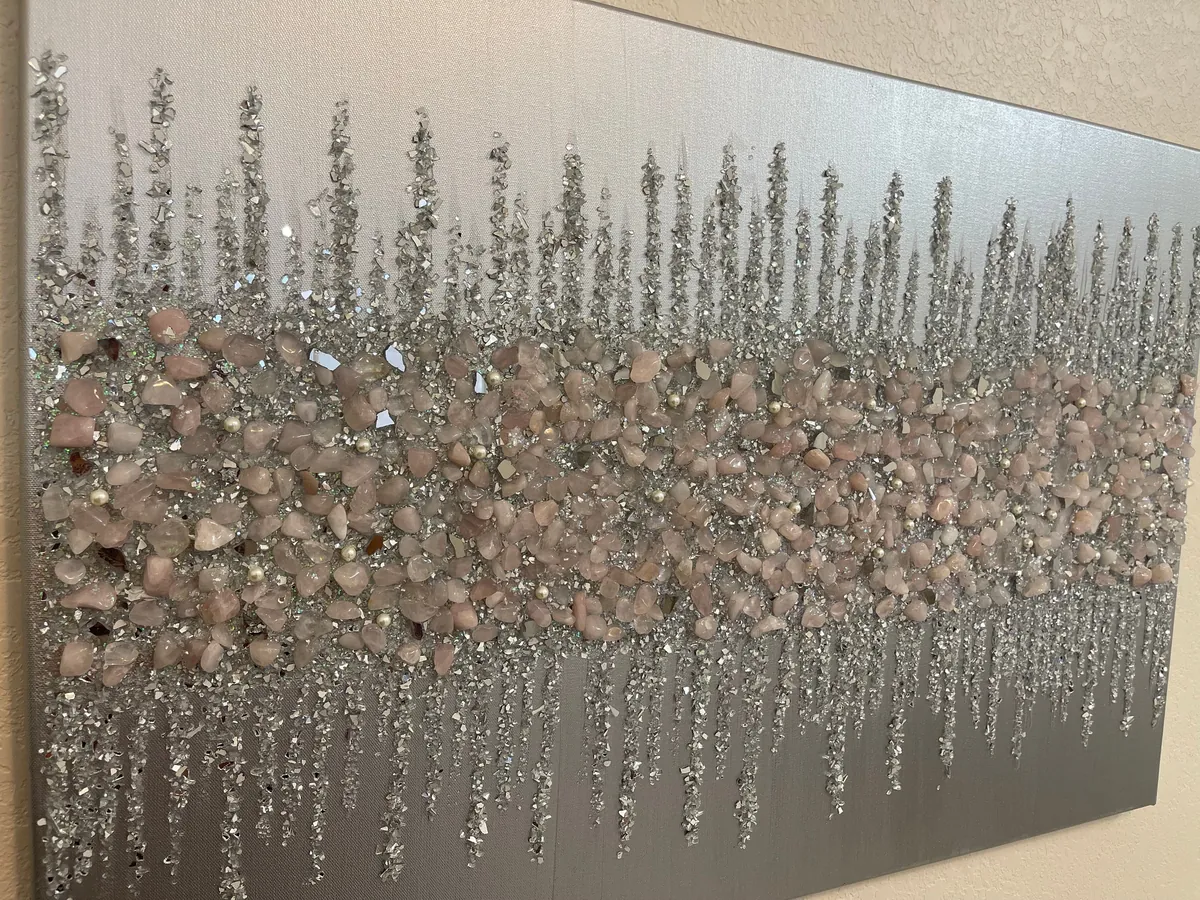 Rose quartz blush glitter glass wall art