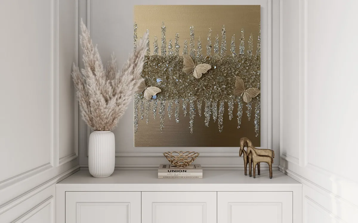 Champagne glitter butterfly glass painting