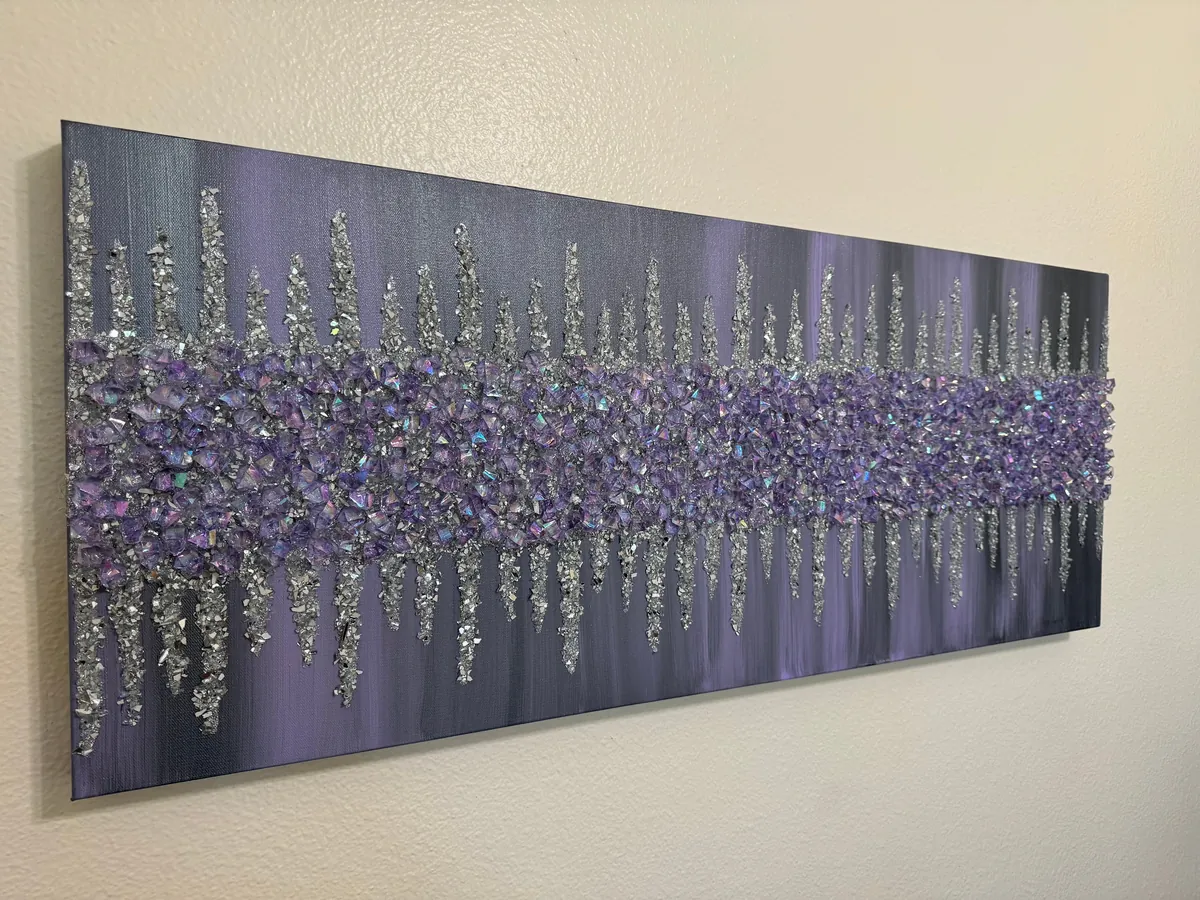 Lilac silver glitter glass painting
