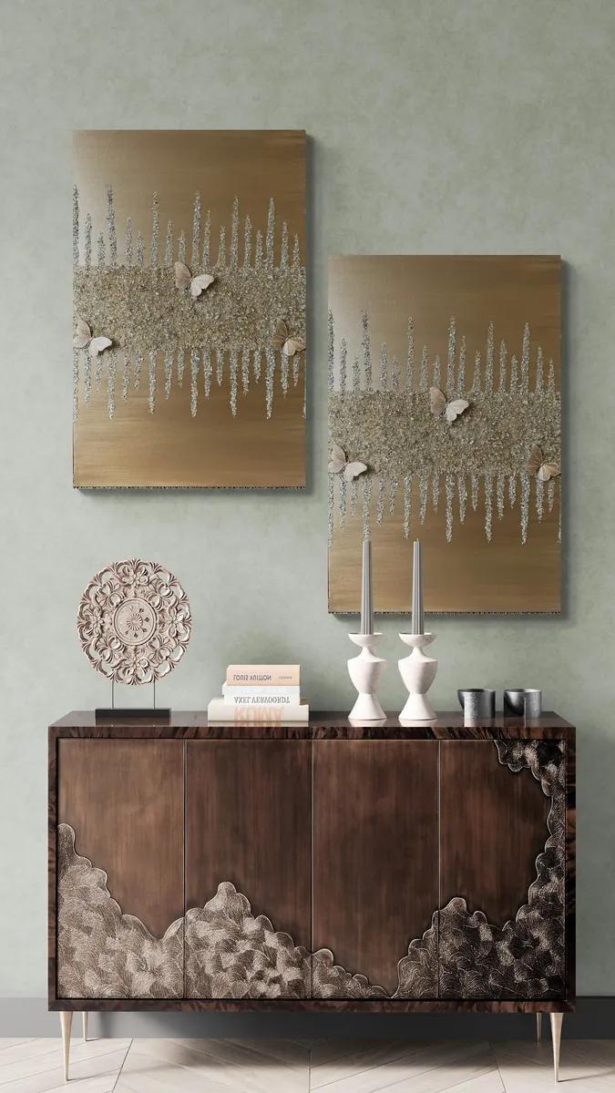 Gold glitter butterfly glass painting set
